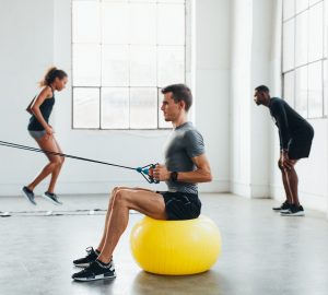a group exercising in a gym