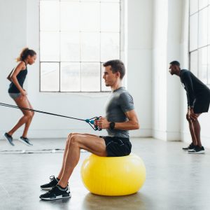 a group exercising in a gym