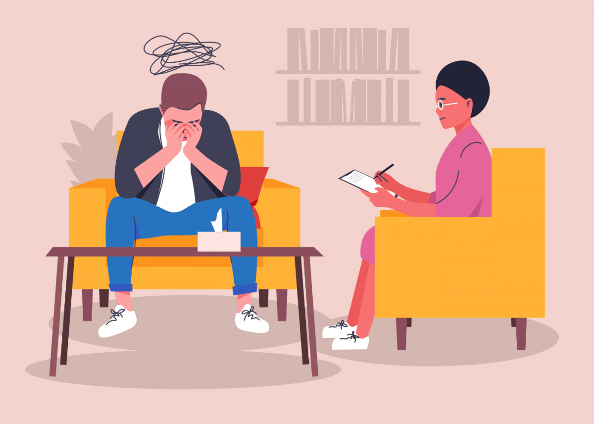 an illustration showing a couple in therapy